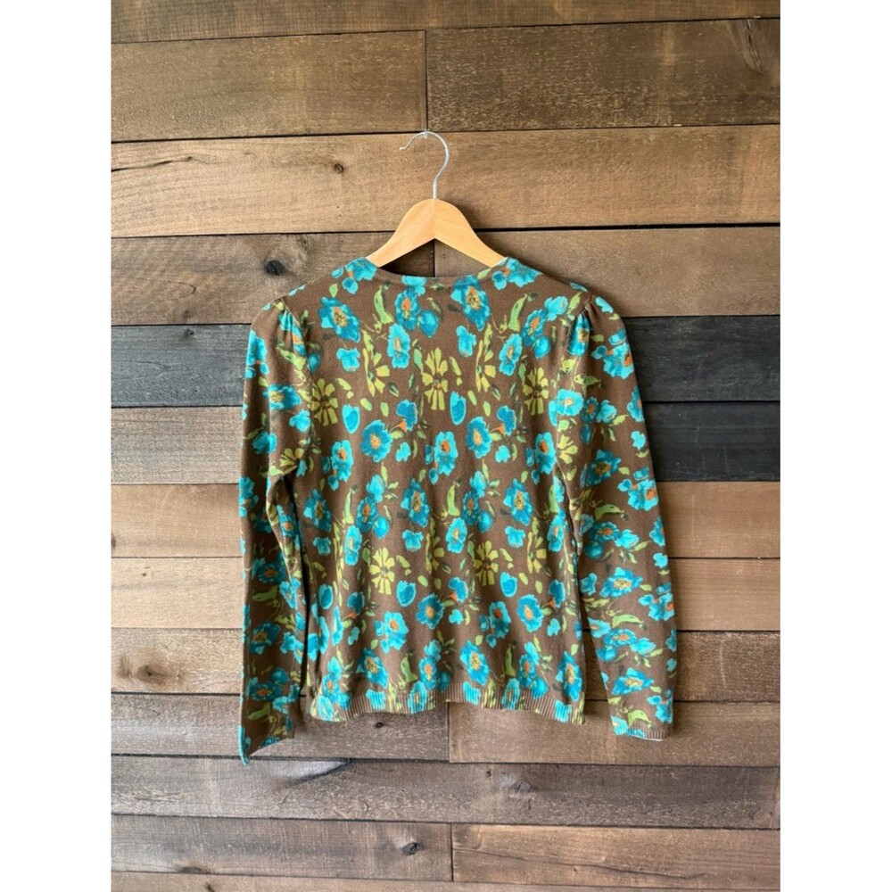 Vintage Style Brown Floral Cardigan Blue Flower Button Front Cottagecore - Picture 5 of 12